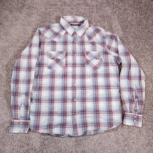 Projek Raw Western Snap Shirt Mens Size Large Long Sleeve Plaid Pockets